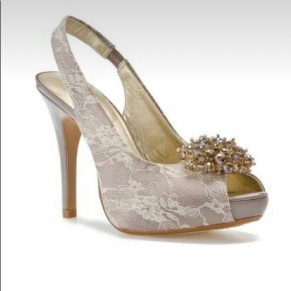 Lulu Townsend heels with jewel/beaded accent. Stunning! 4-1/2” heel, worn once.